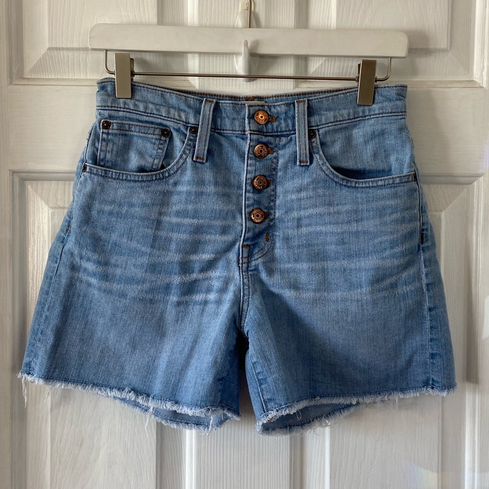 J. Crew Denim Shorts Blue Button Fly High Waist Size 25